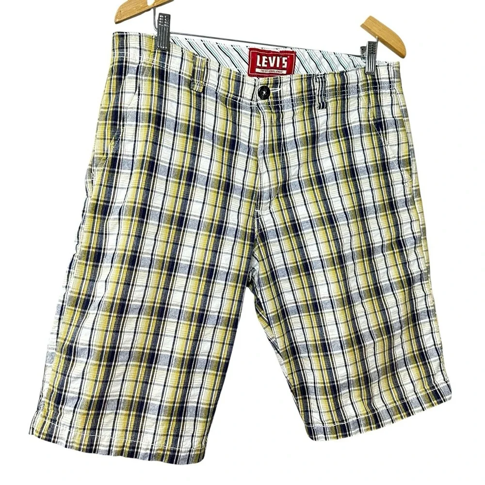 Levi's 706L‎ Yellow Blue Madras Plaid Shorts Men's 32 Preppy Cotton Summer